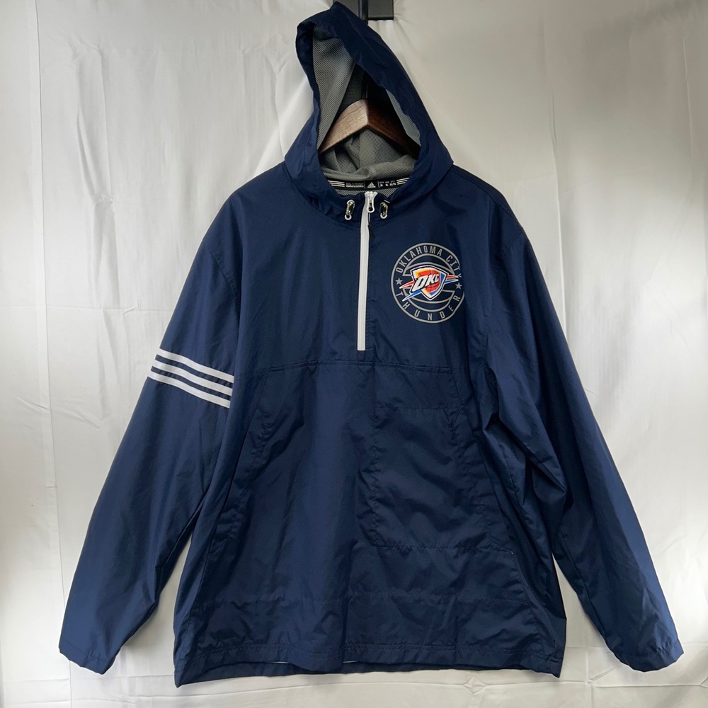 Adidas Oklahoma City Thunder Windbreaker Mens XL Navy Blue Quarter Zip Hooded